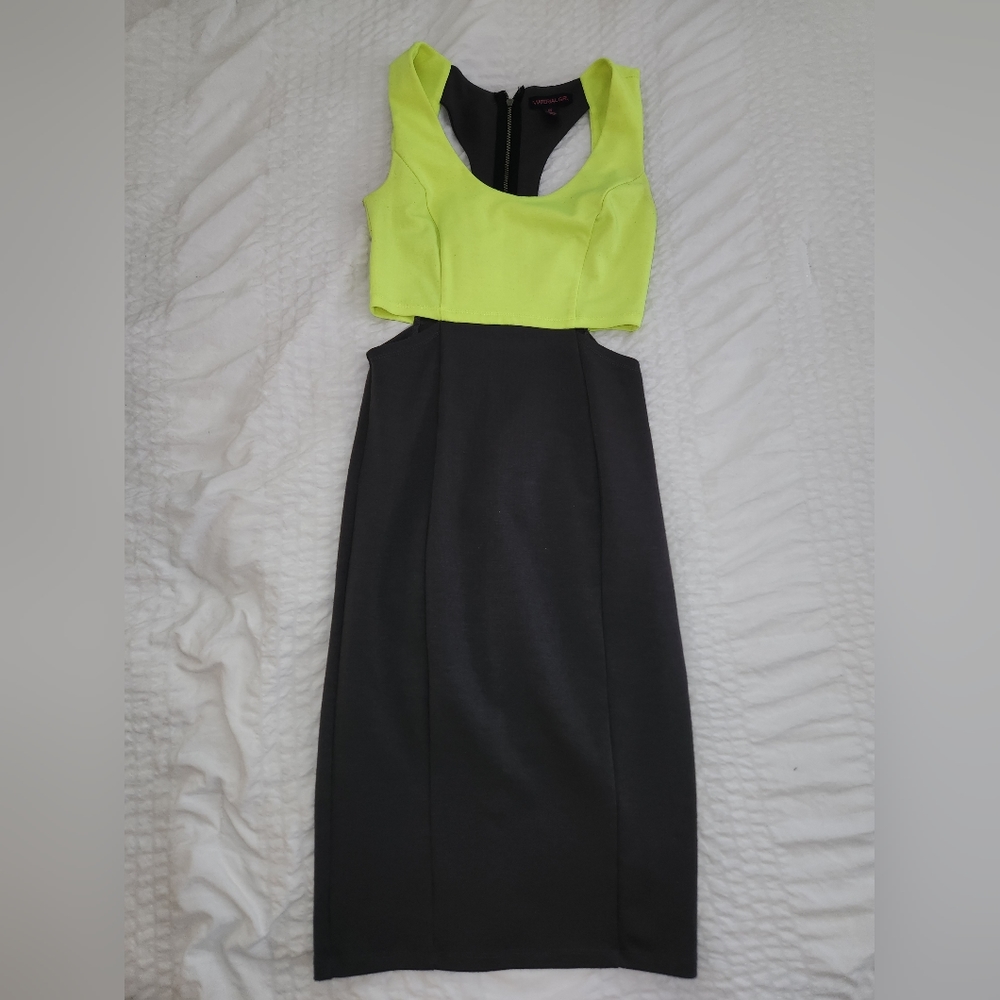 Material Girl Neon Green and Grey Dress